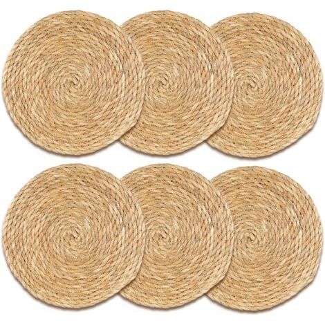 Set of 6 round woven water hyacinth placemats: 30 cm, coasters, living room decoration, outdoor sets (1/5)