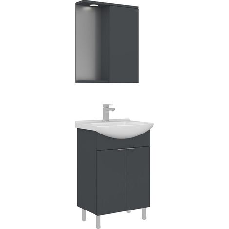 Ensemble Meuble Vasque avec Miroir (2 Pièces) "Purus 55" - 55 x 50 x 83 cm - Matte Anthracite (1/3)