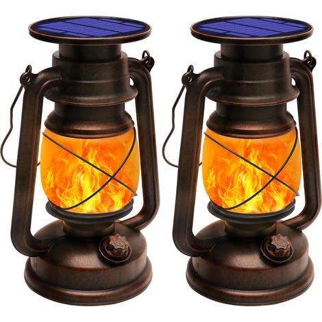 2 Pièces Lanterne Solaire Exterieur Jardin Vintage Lampe Solaire Exterieur Effet Flamme Rétro Lampe Tempete Led Lanternes d'extérieur Etanche IP65 pour Porche,Terrasse,Cour,Jardin,Camping (1/5)
