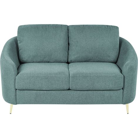 Retro Upholstered 2 Seater Sofa Loveseat Metal Legs Fabric Green Trosa (1/5)