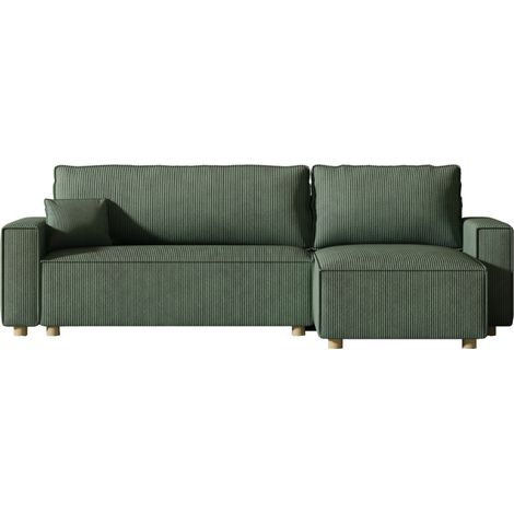 Divano ad angolo trasformabile in velluto a coste verde COSY (1/4)