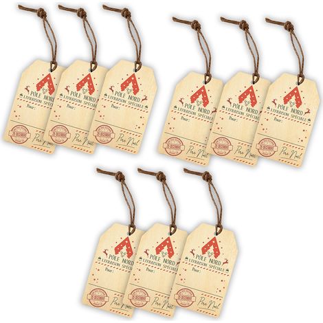 Lot de 18 Étiquettes Cadeau Noël en Bois – Motif Pôle Nord & Rennes – Décoration personnalisable – Finition artisanale – 9x5,5 cm (1/5)