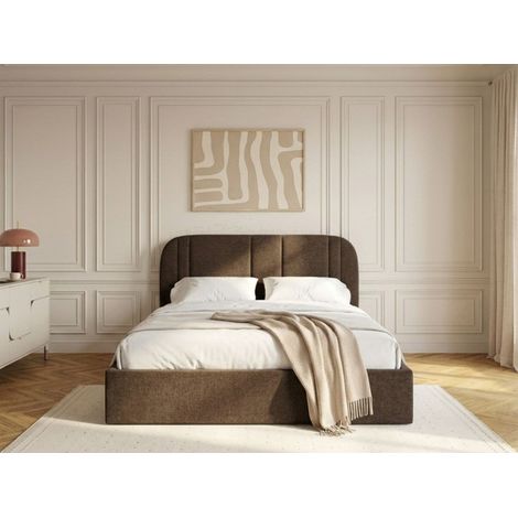 BOBOCHIC - Lit coffre SIDNEY tissu chenille 140x190 Marron (1/5)