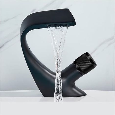 Wall-mounted basin tap - modern waterfall mixer tap for bathroom, black (1/3)