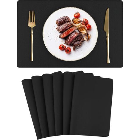Sollbry Lot de 6 sets de table - 40 x 30 cm - Résistants à la chaleur - Noir - Pour la maison, la cuisine, le restaurant et l'hôtel (1/5)