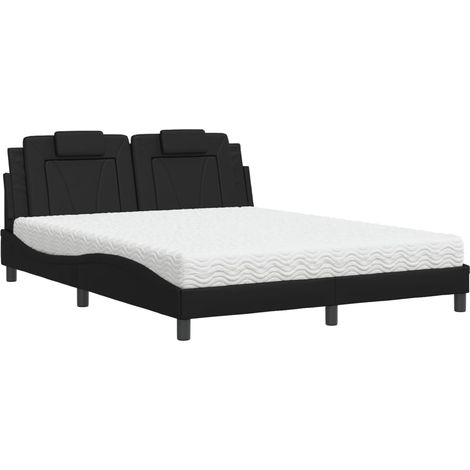 Lit double  Lit adulte  Lit Viana avec matelas noir 160x200 cm similicuir (1/5)