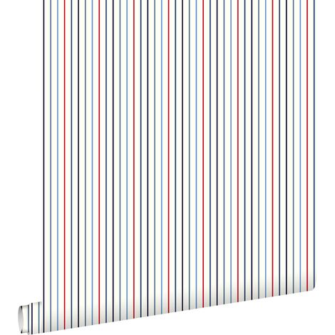 papier peint à rayures bleu et rouge - ESTAhome (1/5)