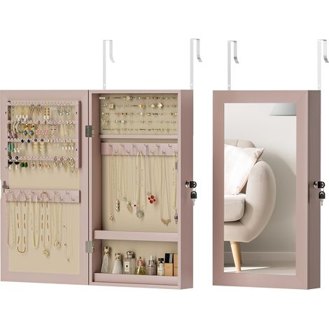 Miroir mural rose beige avec serrure et compartiments multiples fixation murale ou porte pour chambre optimisée