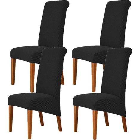 Set mit 4 dehnbaren Jacquard-Stuhlhussen, abnehmbar, waschbar, universell einsetzbar, für Hochzeiten, Küchen, Bankette, große Größe, schwarz