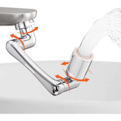 Rallonge Robinet Cuisine Salle de Bain Rotative Argent pour Robinet Rotation 1440°, Filtre à Eau avec Tamis, Compatible M20 M22 M24 FM20 FM22 FM24, Argent (1/5)