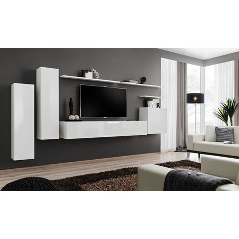 Ensemble meuble TV mural  - Switch I - 330 cm  x 160 cm x 40 cm - Blanc - Livraison gratuite