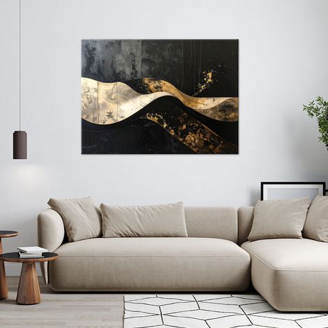 Wandbild Abstrakte Wellenlinien schwarz beige 100x70 (1/4)
