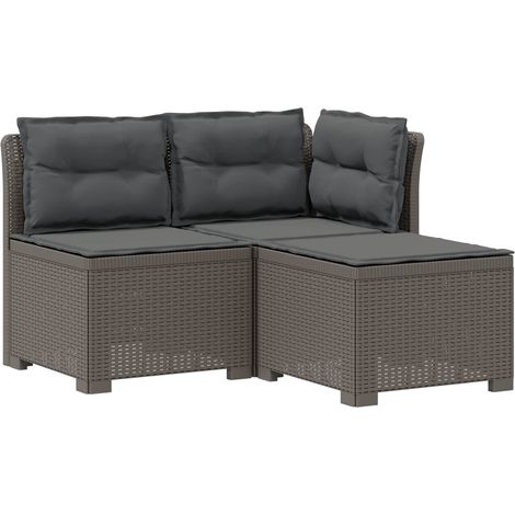 Divano da giardino 3 posti con cuscini in look rattan PP vidaXL (1/5)