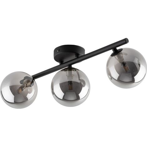 Plafonnier verre fumé métal G9 noir graphite 3 lampes allongé moderne (1/5)