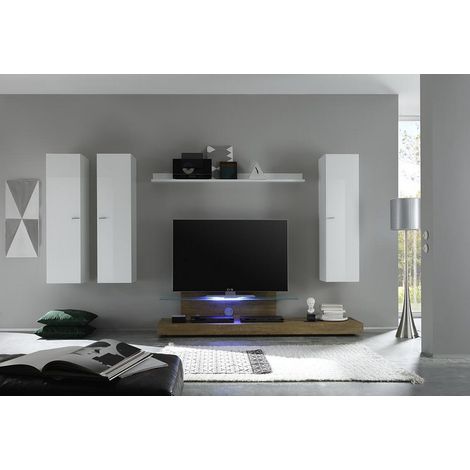 Conjunto mueble TV BIZANNO perlo y wengué 275 cm