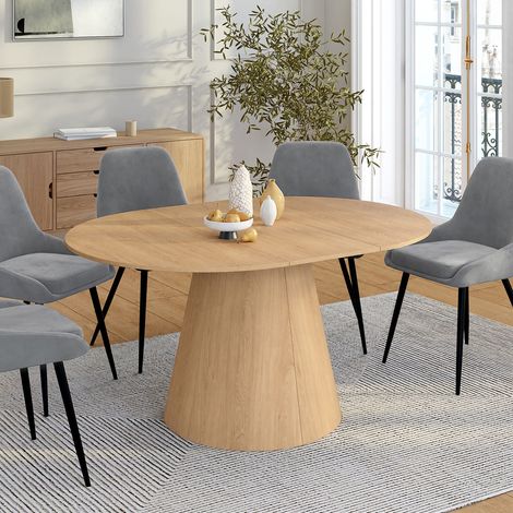 Mesa de comedor redonda extensible ANGELE para 4-8 personas, de madera con acabado de haya, 110-150 cm (1/5)