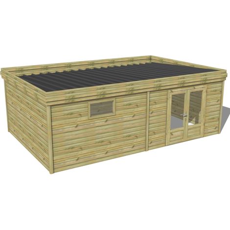 ABRI DE JARDIN bois traité 27mm, 7,3x4,3m, 32m2