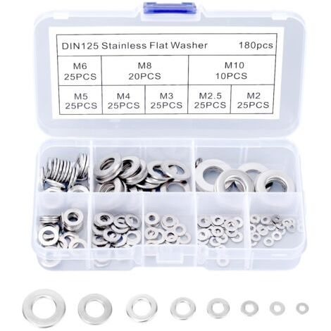 180 Pièces Lot de Rondelles Plates et à Collier, Acier Inoxydable 304 Rondelles Métriques M2 à M10 pour Boulons Vis Industrie Électrique Meubles et Tests Structurels (1/5)
