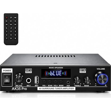 Amplificateur HiFi Bluetooth, récepteur audio stéréo 2 canaux pour TV, home cinéma et haut-parleurs (AK35 PRO) (1/2)