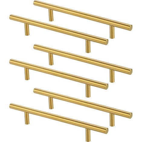 Poignee de Meuble Cuisine, 6 Pièces Poignee Meuble Dorée, Poignet de Porte Cuisine, Entraxe 128mm, en Acier Inoxydable, pour Armoire, Tiroir, Placard (1/5)
