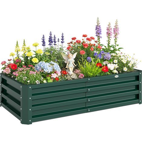 Rectangular garden vegetable planter made of corrugated steel sheet, 120 x 60 x 30 cm, dark green (1/5)
