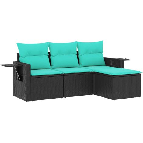 4-teiliges Gartensofa-Set mit Kissen, schwarzes Polyrattan vidaXL (1/5)