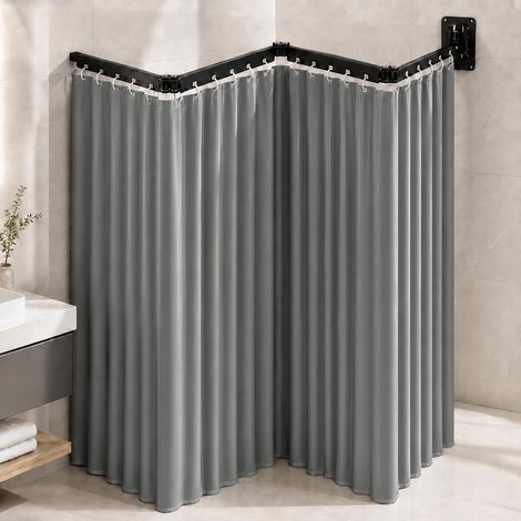 Barre de Douche sans perçage, Pliable 4 Angles, avec Rideau, 31cm (1/5)