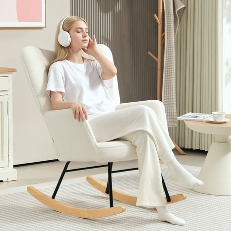 Sillón mecedora 71x98x101 cm blanco en poliéster con reposabrazos y respaldo acolchado (1/5)