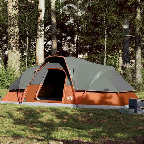 Tente familiale à dôme 9 personnes orange imperméable (1/5)