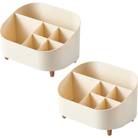 Organisateur de maquillage : Lot de 2 grands organisateurs de coiffeuse rétro avec 12 compartiments et base antidérapante, rangeme (1/5)