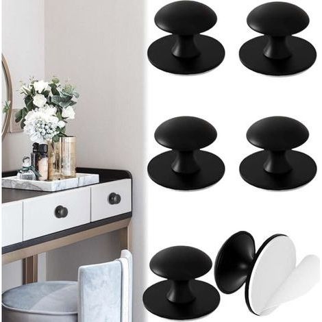 6 Pièces Noir Rond Autocollante Boutons d'Armoire, Tiroir Inoxydable Poignée pour Tiroir Sans Percage, Poignet de Tiroir Autocollante pour Les Meubles, La Cuisine (1/5)