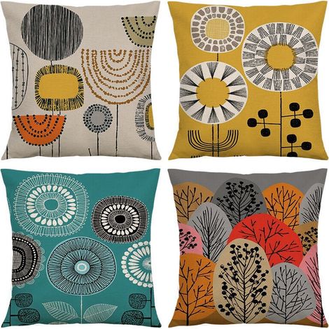 Filiyano – oreiller – Lot de 4 taies d'oreiller, motif arbre floral abstrait, dessin animé, décoration, 45 x 45 cm, carrées et douces, style champêtre (1/5)