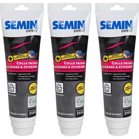 Lot de 3 colles pour stickers, frises et raccords Semin - tube de 250 g