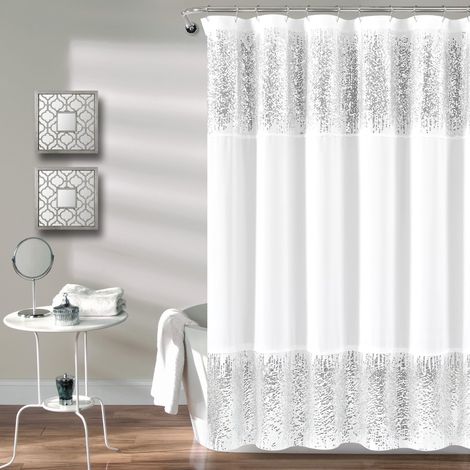 1 Rideau de Douche à Paillettes Scintillantes Design Scintillant Chic pour Salle de Bain, 177,8 x 182,9 cm, Argent et Blanc, 177,8 x 182,9 cm (1/5)