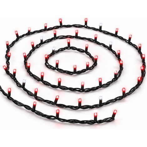 ETTROIT 100 LED-Lichterkette, 10 m, rotes Licht, schwarzes Kabel, IP65, ausziehbar, weißer Blitzeffekt, Weihnachtsgirlande, Geschäfte, Balkon (1/5)