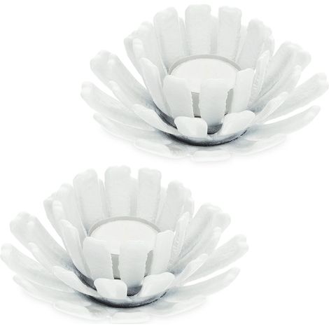 Porte-Bougies, Lot de 2, Design Fleur, bougeoir Fonte, intérieur, extérieur, HxD: 6x13,5 cm, Blanc (1/5)