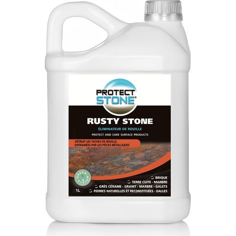 Détachant Anti-Rouille Rusty Stone – Élimine Traces de Rouille sur Pierre Naturelle, Carrelage, Tomette, Marbre, Béton – Sans Acide, N’altère Pas les Surfaces – Usage Intérieur/Extérieur 1L (5m²) (1/5)