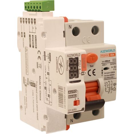 RCCB Interruttore Differenziale Puro Riarmo Automatico, Tipo A 1P+N 3M 6000A 300mA AC 230V IP20 IEC61008-1 PR8NM, Corrente Disponibili 25A 40A 63A (40A)