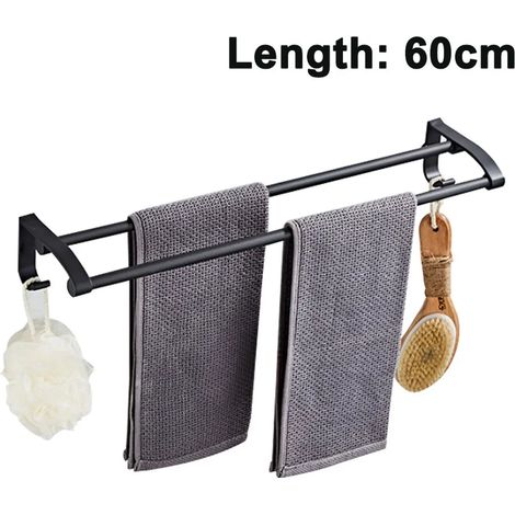 Soporte de toalla libre perforado Aluminio Baño Doble soporte de toalla de pared Accesorios de baño (1/5)
