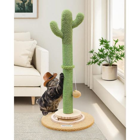 Poteau Griffoir Chat Cactus Vert avec Boule de Suivi en Bois Griffoirs Sisal Piste Peluche Balles Chats Jouets, Griffoir Poteau pour Chatons Chat Grand Jouer Gratter Intérieur (SC30, Vert) (1/5)