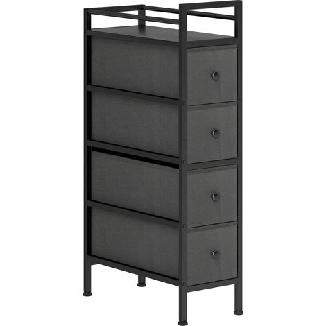 Cassettiera Slim Salvaspazio 20x43x81,5 cm con 4 Cassetti Telaio in Acciaio in Tessuto Nero (1/5)