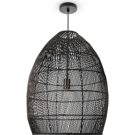 Paco Home Pendelleuchte Wohnzimmer Boho Korbleuchten Pendellampe Rattan Hängeleuchte Schwarz (Ø52 cm), Pendelleuchte - Typ 2