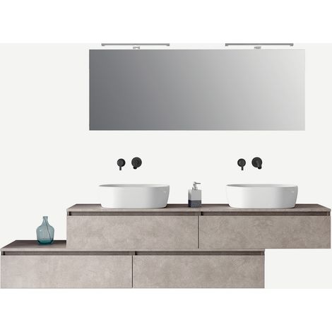 Mobile bagno sospeso doppio lavabo con specchio 9 pezzi Astra - Beige