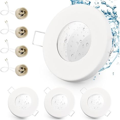 4x IP65 Recessed LED Spotlight Frame with GU10 Socket, White Iron Ceiling Spotlights, Flat Round Bathroom Spotlight Recessed Frame 68 mm for Outdoor - Indoor (1/5)