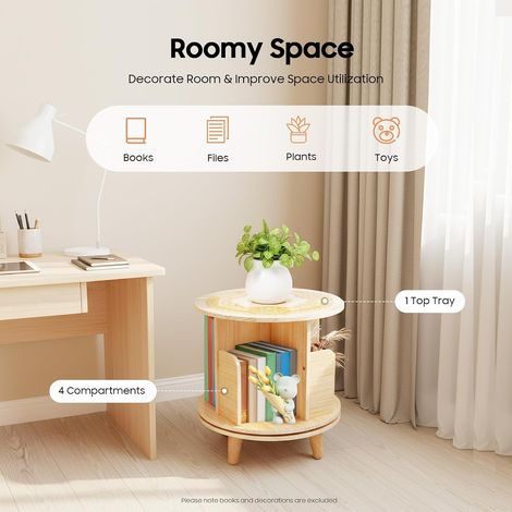 Bibliothèque pivotante à 360° en bois de pin pour enfants - Étagère décorative pour livres, CD, DVD (1/5)