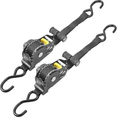 Lot de 2 sangles à cliquet rétractables automatiques 3,3 m x 25 mm, force de serrage 680 kg, sangle de serrage pour sécuriser des objets pendant (1/5)