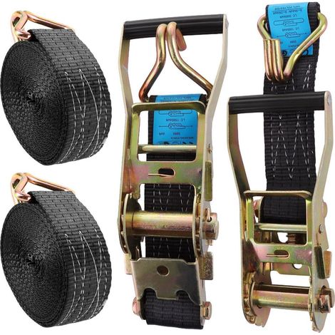 Spanngurte mit Ratsche und Haken, 2er Set, 6m x 50mm, Schwarz, 3000 daN Bruchkraft