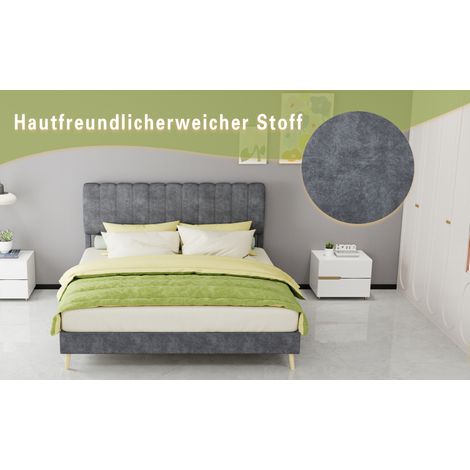 Lit tapissé 160/200 cm gris en tissu et métal avec tête de lit haute (1/5)