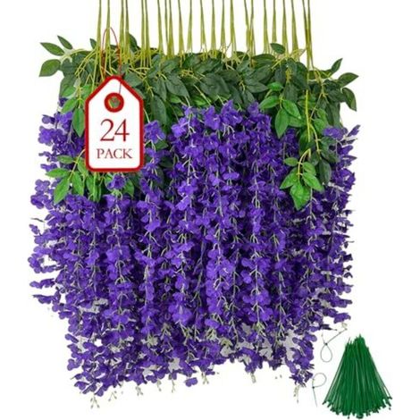 24 künstliche Glyzinienblüten, hängende künstliche Blumen für Hochzeiten, Partys und Gartendekoration