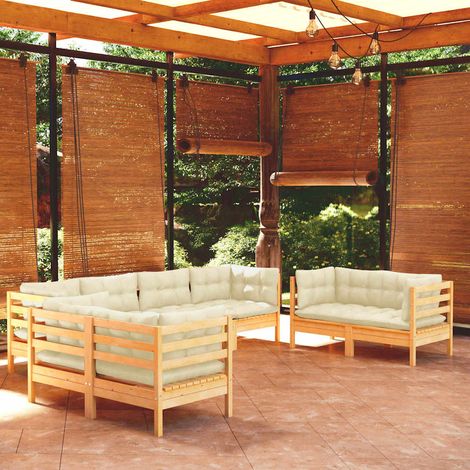 vidaXL Muebles de jardín 8 piezas cojines madera maciza de pino (1/5)